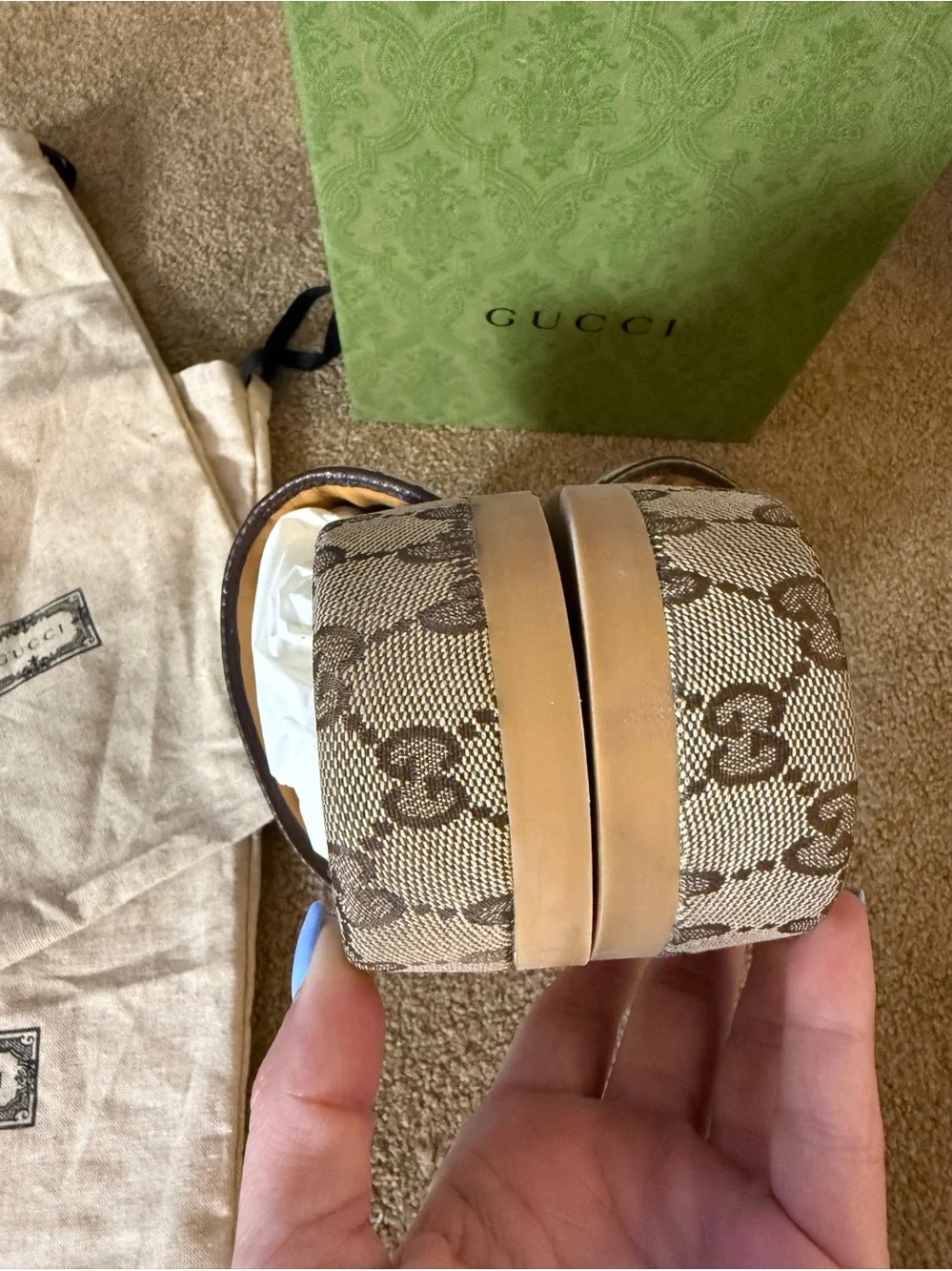 Gucci• Supreme Beige Monogram GG Slides
